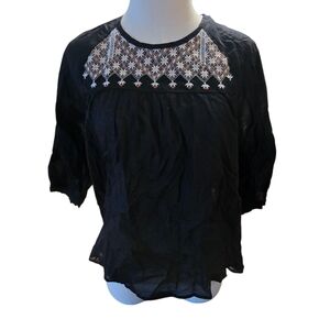 Madewell Black Blouse with Embroidered Detail